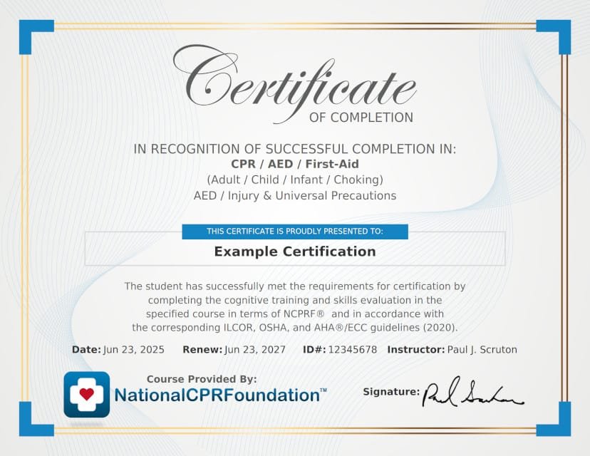 CPR AED Certificate